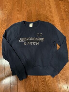 Abercrombie & Fitch Navy Crewneck Sweatshirt with White Logo